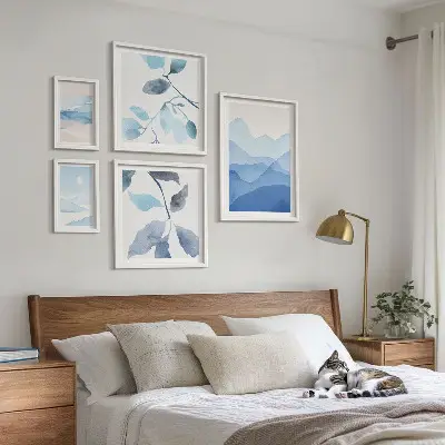 Billedsæt til sofa naturblåt minimalistisk design
