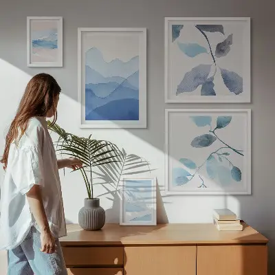 Billedsæt til sofa naturblåt minimalistisk design