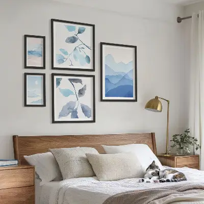 Billedsæt til sofa naturblåt minimalistisk design