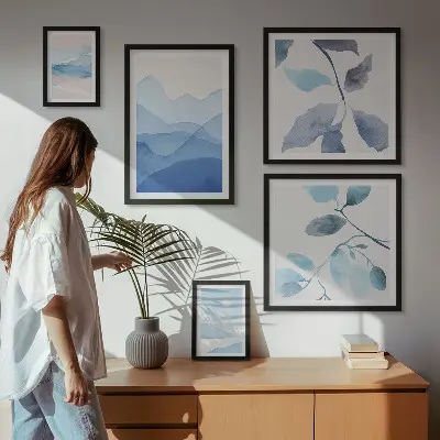 Billedsæt til sofa naturblåt minimalistisk design
