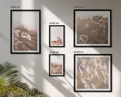 Billedsæt over sofa med motiver af delikate blomster