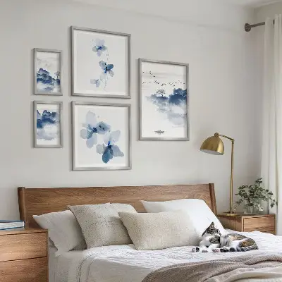 Billedsæt til sofa motiver af landskaber, blomster og vand
