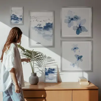 Billedsæt til sofa motiver af landskaber, blomster og vand