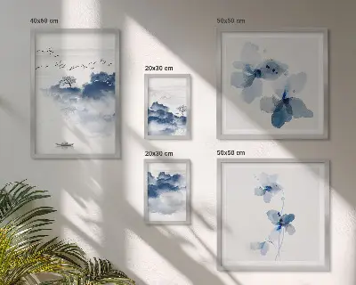 Billedsæt til sofa motiver af landskaber, blomster og vand