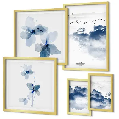 Billedsæt til sofa motiver af landskaber, blomster og vand
