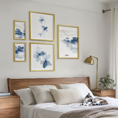 Billedsæt over sofa Landskaber blomster vand fred