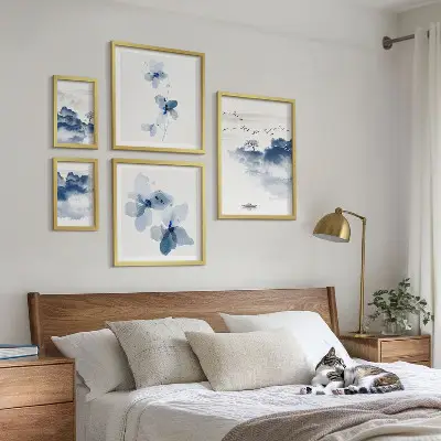Billedsæt til sofa motiver af landskaber, blomster og vand