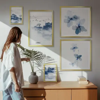 Billedsæt til sofa motiver af landskaber, blomster og vand