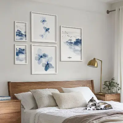 Billedsæt til sofa motiver af landskaber, blomster og vand