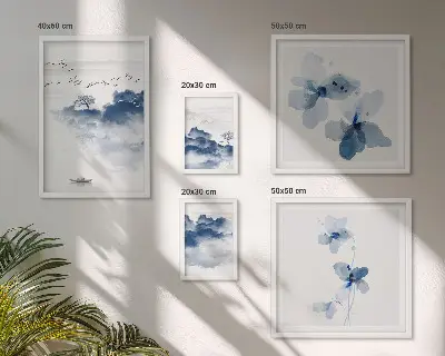 Billedsæt til sofa motiver af landskaber, blomster og vand