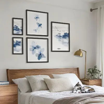 Billedsæt til sofa motiver af landskaber, blomster og vand