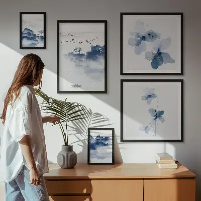 Billedsæt til sofa motiver af landskaber, blomster og vand