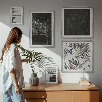 Billedkomposition til væg med grønne oase plantemotiver
