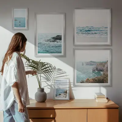 Billedkomposition til væg rolig havudsigt med strande og klipper