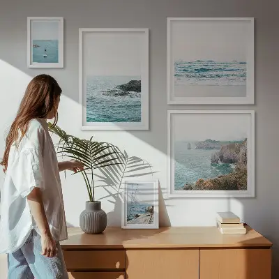 Billedkomposition til væg rolig havudsigt med strande og klipper