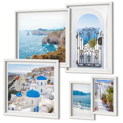 Billedkomposition til væg Santorini huse med blåt hav