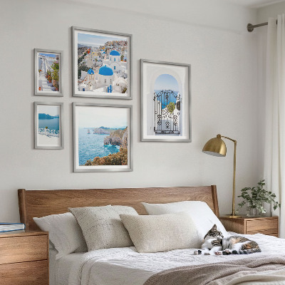 Billedkomposition til væg Santorini huse med blåt hav
