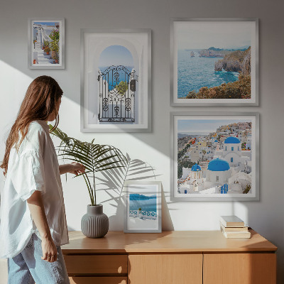 Billedkomposition til væg Santorini huse med blåt hav