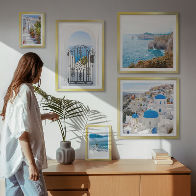 Billedkomposition til væg Santorini huse med blåt hav