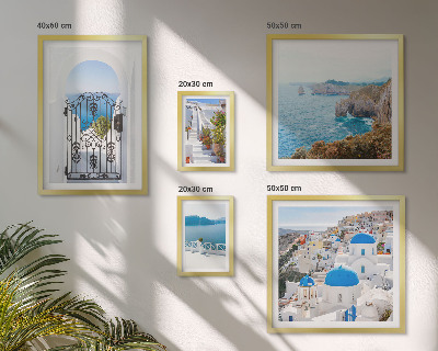 Billedkomposition til væg Santorini huse med blåt hav