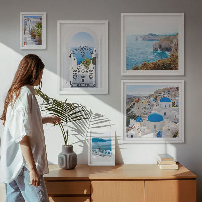 Billedkomposition til væg Santorini huse med blåt hav