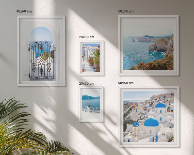 Billedkomposition til væg Santorini huse med blåt hav
