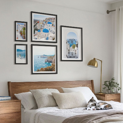 Billedkomposition til væg Santorini huse med blåt hav
