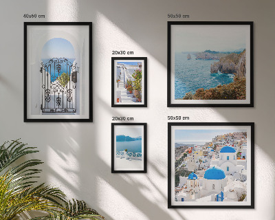 Billedkomposition til væg Santorini huse med blåt hav