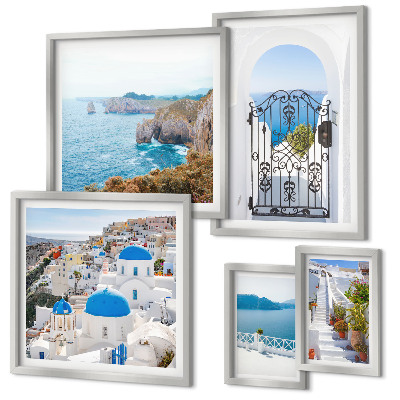 Billedkomposition til væg Santorini huse med blåt hav
