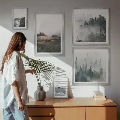 Billedsæt over sofa med naturlig udsigt over bjerge og hav