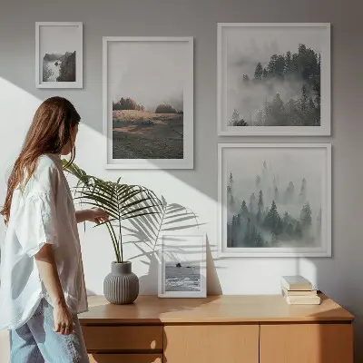 Billedsæt over sofa med naturlig udsigt over bjerge og hav
