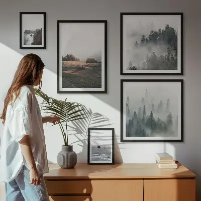 Billedsæt over sofa med naturlig udsigt over bjerge og hav