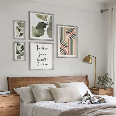 Billedsæt over sofa Stilfuld geometri med blomsterprint