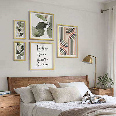 Billedsæt over sofa Stilfuld geometri med blomsterprint