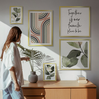 Billedsæt over sofa Stilfuld geometri med blomsterprint