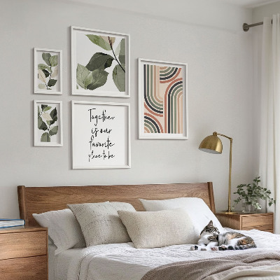 Billedsæt over sofa Stilfuld geometri med blomsterprint