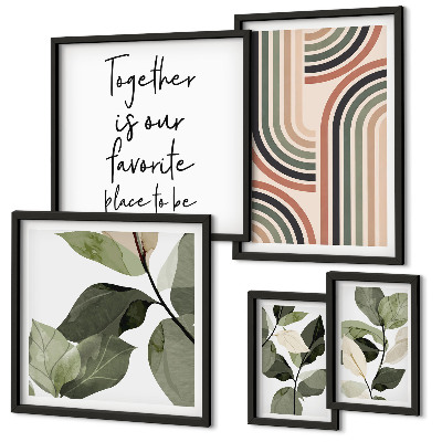 Billedsæt over sofa Stilfuld geometri med blomsterprint