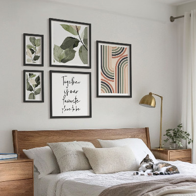 Billedsæt over sofa Stilfuld geometri med blomsterprint