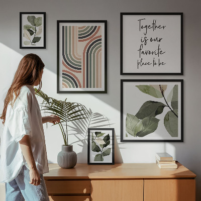Billedsæt over sofa Stilfuld geometri med blomsterprint