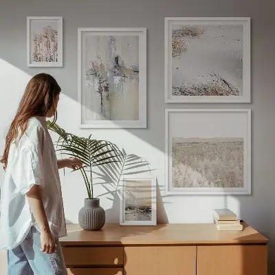 Billedsæt til væg over sofa stilfuld dekoration i naturlig minimalisme
