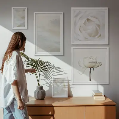Billedsæt over sofa med blomsterinspirationer i hvid