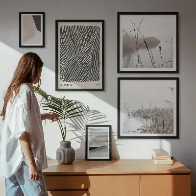Minimalistisk naturkunst billedkomposition til væg