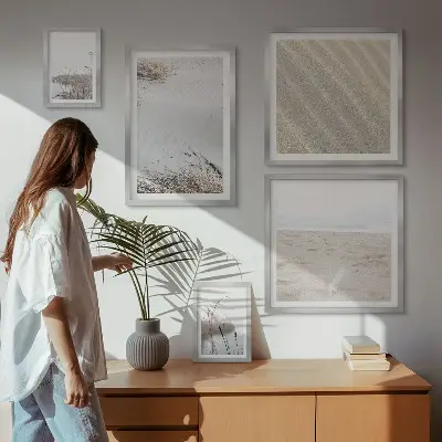 Billedkomposition til væg med minimalistiske strandmotiver