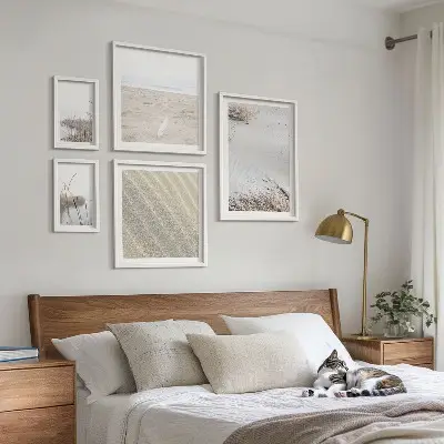 Billedkomposition til væg med minimalistiske strandmotiver