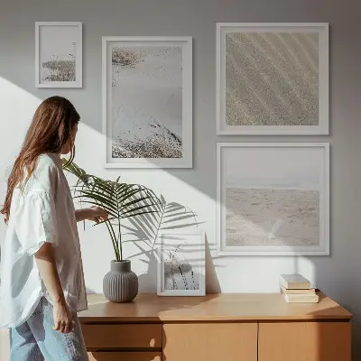 Billedkomposition til væg med minimalistiske strandmotiver