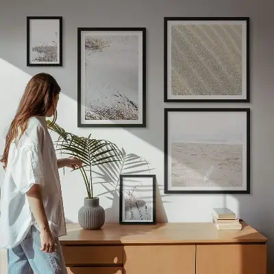 Billedkomposition til væg med minimalistiske strandmotiver
