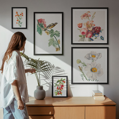 Billedkomposition til væg Blomsterfugle vintage dekorationer