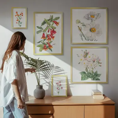 Blomsterbotaniske illustrationer billedsæt til oversiden af sofaen