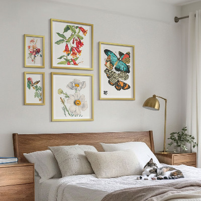 Billedsæt over sofa Blomster sommerfugle fugle vintage dekorationer