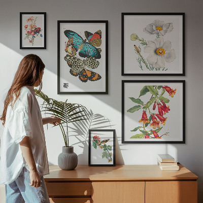 Billedsæt over sofa Blomster sommerfugle fugle vintage dekorationer
